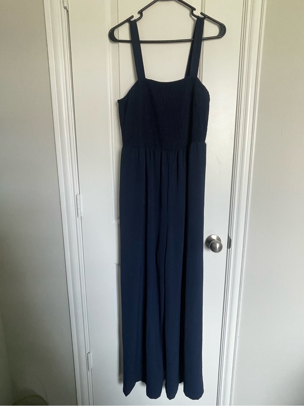 Women’s Navy Wide Leg Overalls / Jumpsuit with Smocked Bodice